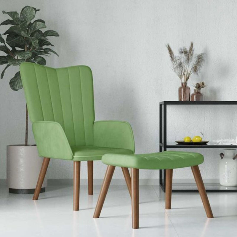 vidaxl Relaxsessel mit Hocker in Grün aus Samt und Stahl im modernen Design - Bild 1