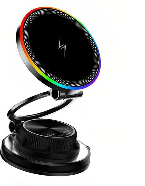 TONGDAYTECH Kabellose 15W Magnetische Ladehalterung mit Vakuum-Saugmagnet und 360 Grad Drehbarkeit in Schwarz für iPhone und Samsung - Bild 1