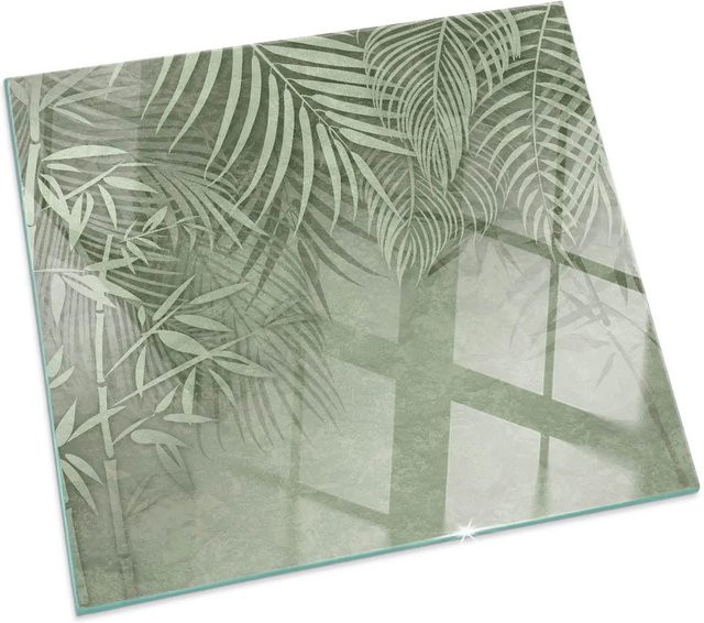 Tulup Glasplatte für Kaminöfen mit tropischen Blättern in Grün, B/B/H: 50 x 50 x 0,4 cm - Bild 1