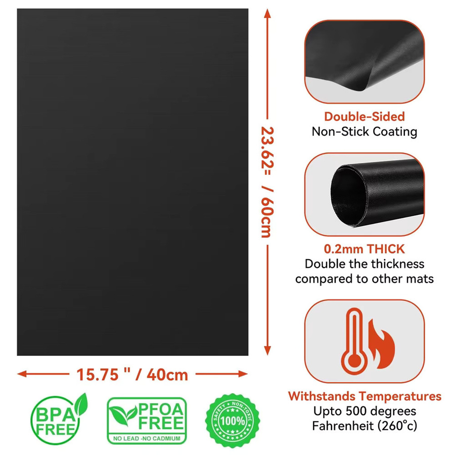 FEB.WIND Antihaftbeschichtete Teflon-Schutzmatte für Gasöfen, Hitzebeständige Grillmatte, Schwarz, 40 cm - Bild 5