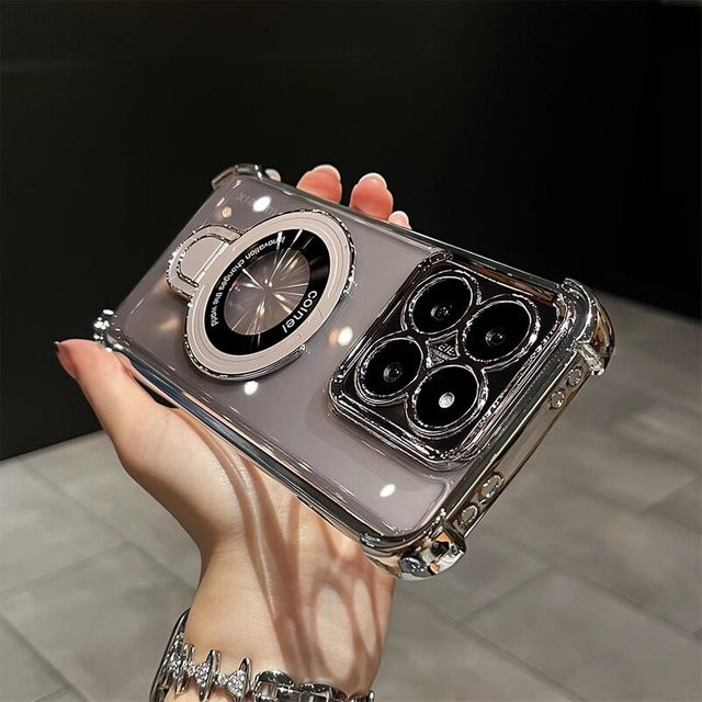 Transparente magnetische Schutzhülle mit Galvanisierung und Vier-Ecken-Magnethalterung für Xiaomi 17T und 15T Pro in Schwarz - Bild 1