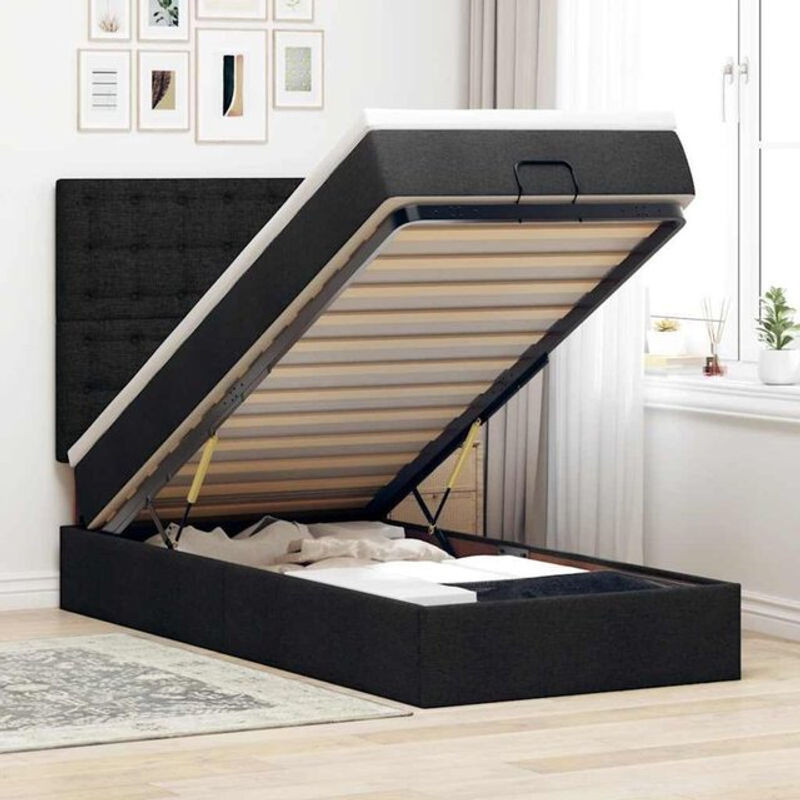 vidaxl Polsterbett Ottomane mit Matratze und LED in Schwarz aus Stoff und Metall B/T/H: 80 x 200 x 203 cm - Bild 1