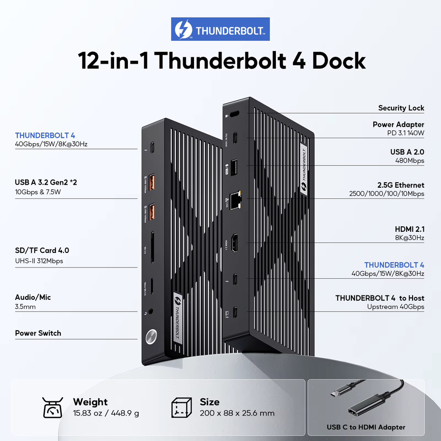 PULWTOP Thunderbolt 4 Dockingstation mit Dual-Monitor 8K/4K Display, 40Gb/s, HDMI, SD/TF4.0 und 2.5GbE für Windows und Mac Mini M4 sowie Mac Pro/Max - Bild 2
