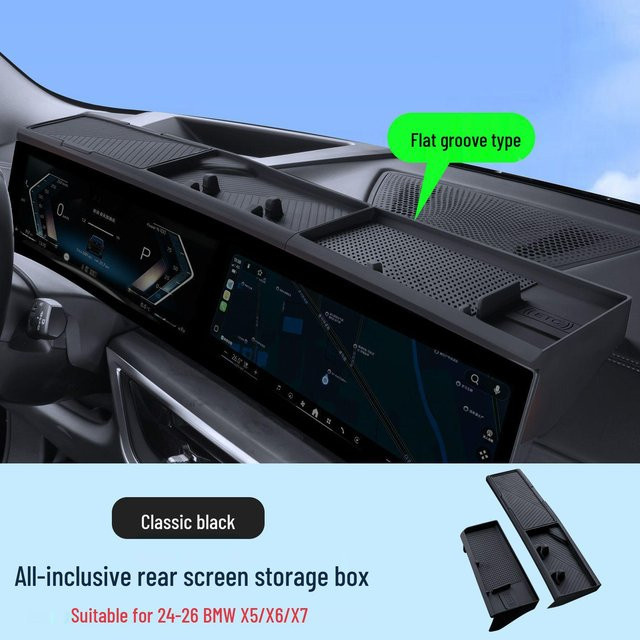 GearUp AutoMoto Aufbewahrungsbox hinter dem Bildschirm für BMW X5, X6, X7, 3er, 4er, 5er in Schwarz - Bild 1