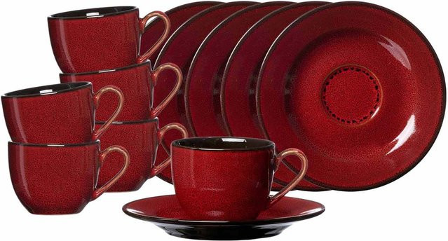 Ritzenhoff & Breker Espressotassen mit Untertassen Gambia, 6er Set, Rot, Keramik, 90 ml - Bild 1