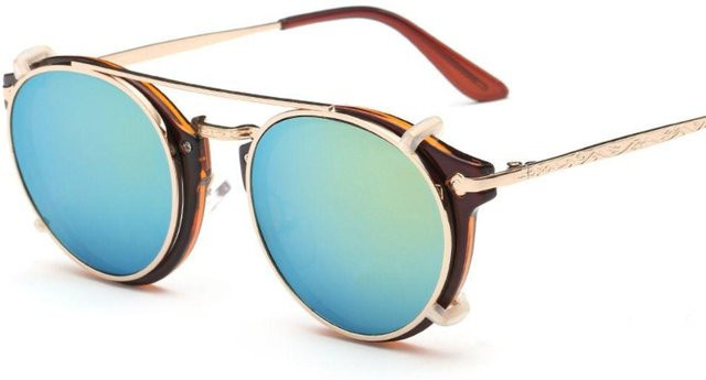 Dote Steampunk Flip-Up Sonnenbrille, Vollrand, Metall, blau, Damen - Bild 1