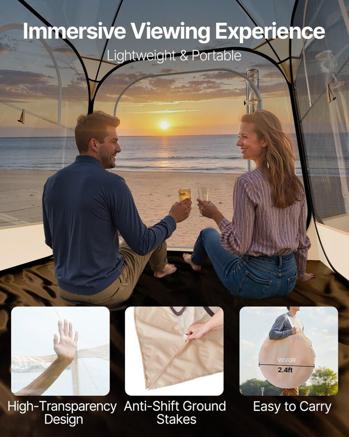 Pop-up Sportzelt mit klarem Sichtfenster für 2-4 Personen, wasserdichtes Outdoor-Iglu-Kuppelzelt inklusive Bodenmatte und Dachabdeckung, B/B/H: 1,83 x 1,83 m - Bild 3