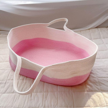 HappyToy Baby Wickelkorb Reisebett für Neugeborene aus Baumwolle, Weiß Rosa