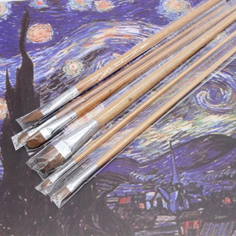Jowoart 6er Set Aquarellpinsel mit Wieselhaar und langer Stange für Gouache und Malerei in Braun - Bild 4