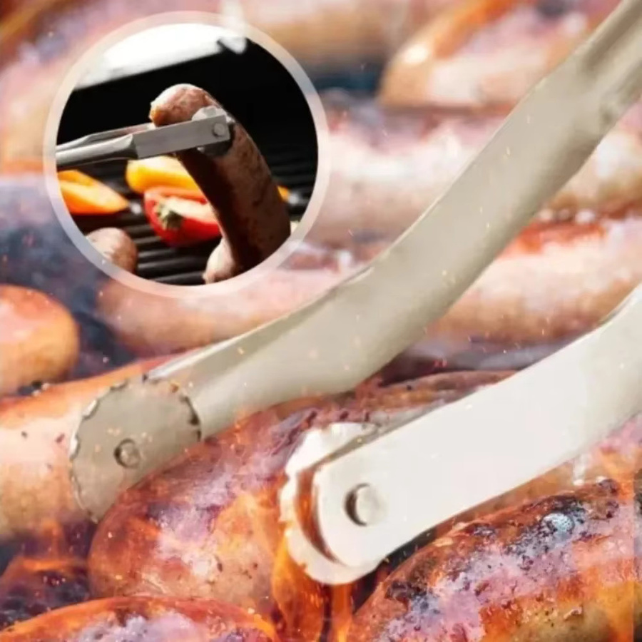 Mehrzweck Grillzange aus Edelstahl zum Wenden von Würsten, Silber - Bild 2