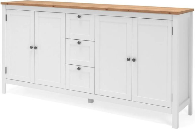 Sideboard Vestland von Furn.Design im Landhausstil, Farbe Weiß und Eiche, 4-türig, Breite: 180 cm - Bild 1