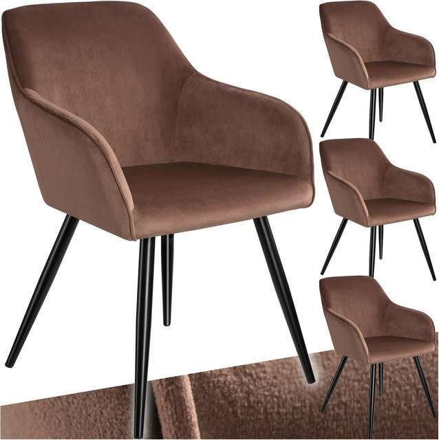 tectake Esszimmerstuhl Marilyn 4er Set gepolstert in Samtoptik mit Stahlbeinen Braun Schwarz B/T/H: 58 x 62 x 82 cm - Bild 1
