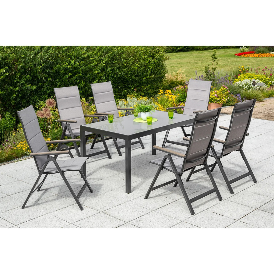 Merxx Gartenmöbel-Set Trivero 7-tlg. in Braun mit Tisch aus Aluminium und Sicherheitsglas, Tisch Breite: 150 cm, Tiefe: 90 cm - Bild 2