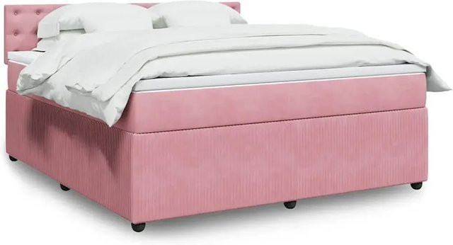 vidaXL Boxspringbett mit Matratze in Rosa, Hybrid-Bett mit Samtbezug, USB-Anschluss und Unterbettbeleuchtung, B/T: 180 x 200 cm - Bild 1