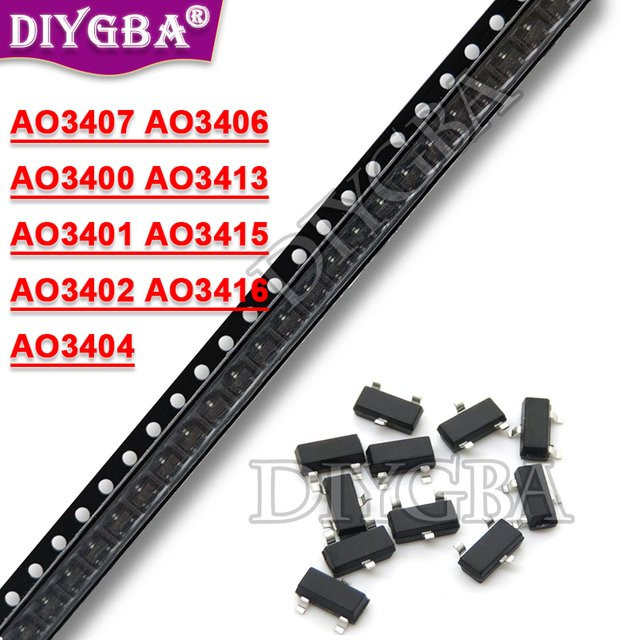 100 Stück MOSFET Transistoren SOT23 Set mit AO3407 AO3400 AO3401 AO3402 AO3404 AO3406 A09T A19T A29T A69T A79T AO3413 AO3415 AO3415A AO3416 in Schwarz von DIYGBA - Bild 1