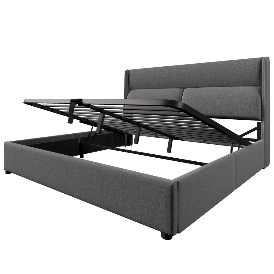 KOMHTOM Polsterbett Doppelbett in Grau mit hydraulischem Stauraum und Metall-Lattenrost, B/T/H: 160 x 200 cm - Bild 3