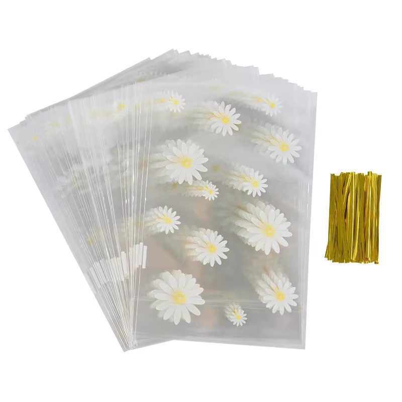 50 Stück transparente Gänseblümchen Geschenktüten aus Kunststoff für Süßigkeiten und Gebäck zur Dekoration von Hochzeiten, Geburtstagen oder Partys - Bild 4