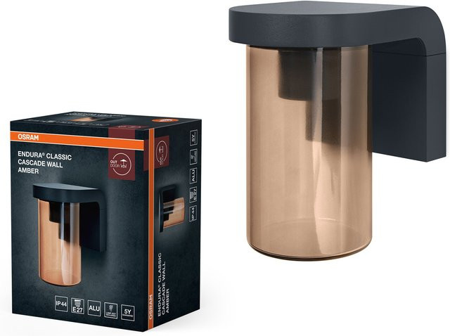 Osram Endura Classic Cascade Außenwandleuchte E27 Amber, Vintage Wandleuchte aus Aluminium und Glas in Grau mit IP44 Schutz für Terrasse und Balkon - Bild 2