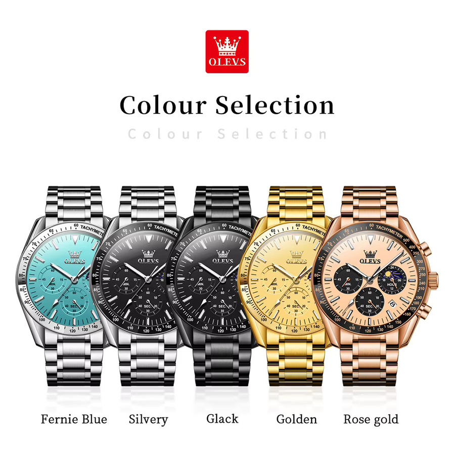 OLEVS Armbanduhr, Chronograph, Quarz, Edelstahl, Blau, Herren - Bild 5