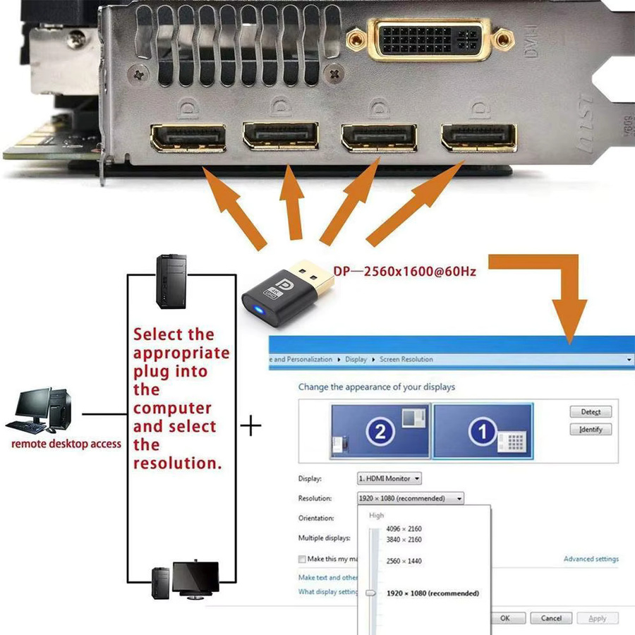 DP DisplayPort Dummy Plug Display Emulator Headless Ghost Virtual Monitor Adapter in Schwarz - Bild 5