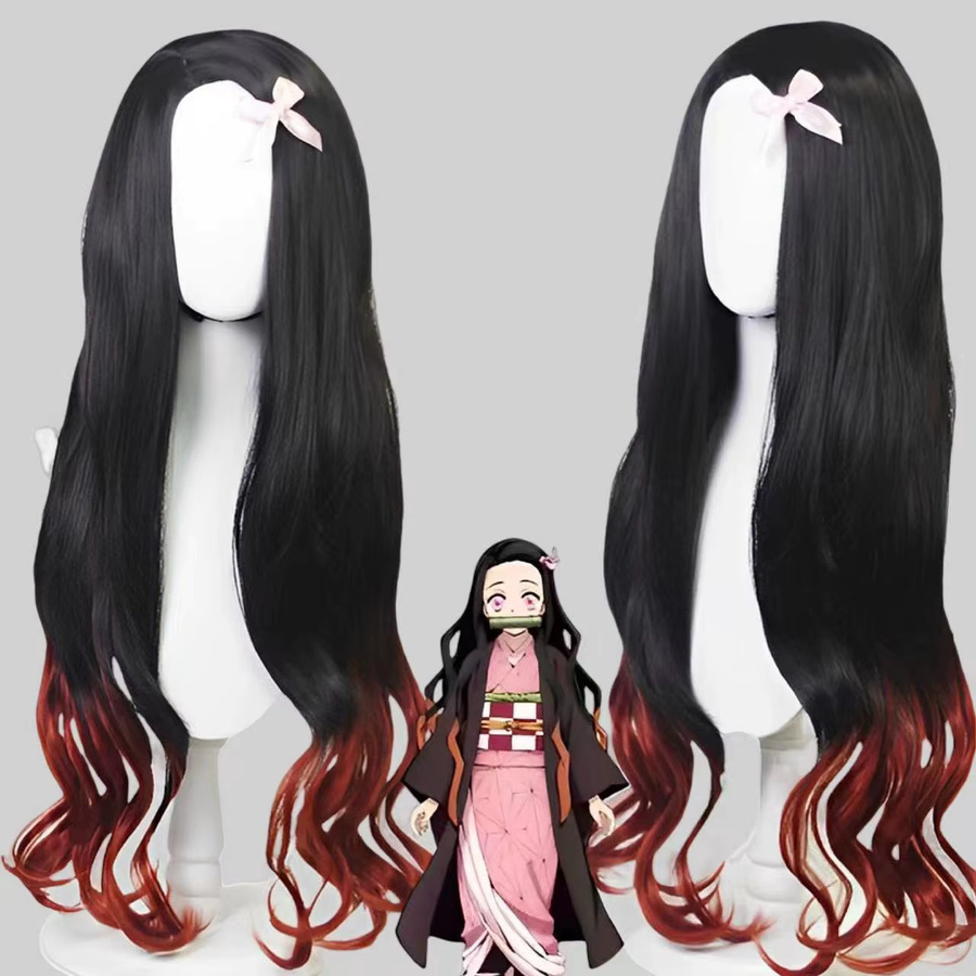 Nezuko Kamado Cosplay Perücke, lange lockige Synthetikperücke - Bild 3