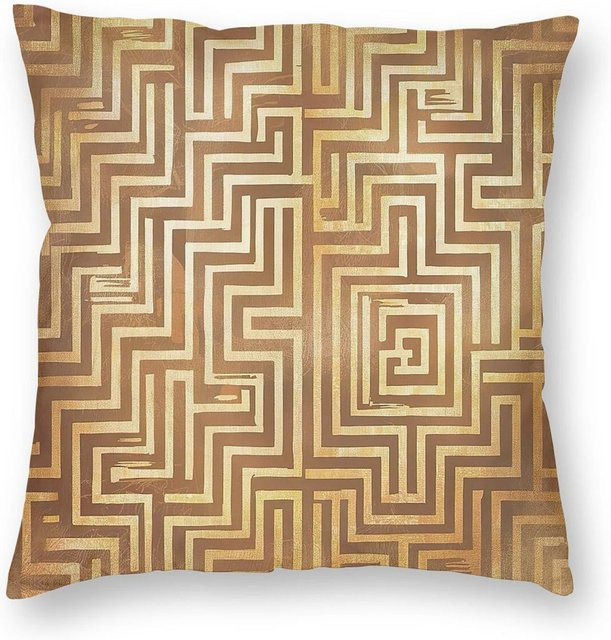 Quadratische Kissenhülle Griechischer Schlüssel in Gold aus Polyester-Leinen-Samt mit Reißverschluss, B/T/H: 18 x 18 x 0 cm - Bild 1