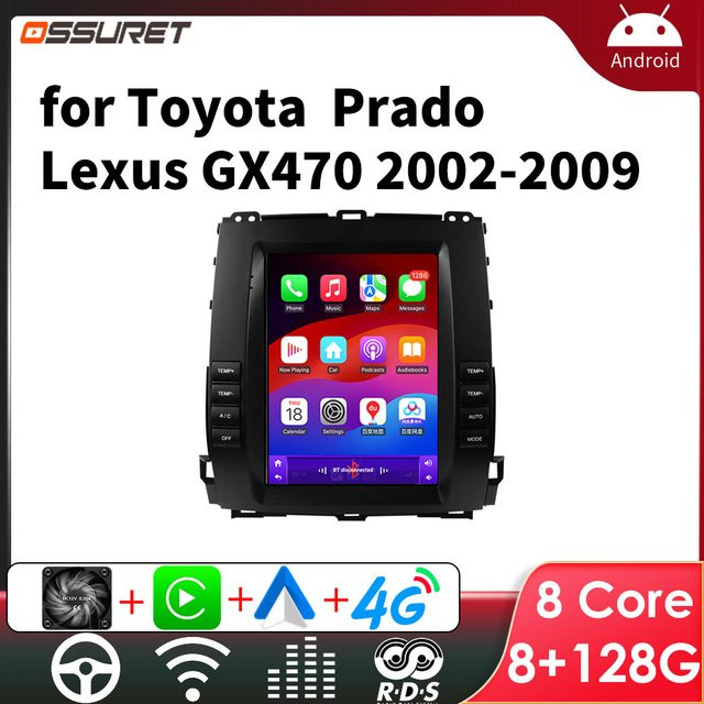 OSSURET Autoradio-Multimedia-Player für Toyota Land Cruiser Prado 120 und Lexus GX470 (2002–2009) mit 9,7 Zoll Display, GPS, 4G, Android Auto und CarPlay in Schwarz - Bild 1