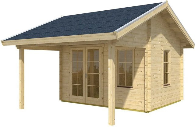 Skan Holz Freizeithaus Calgary in Blockbohlenbauweise mit Satteldach und 2. Schalung, Farbe: Braun, B/T/H: 380 x 300 x 19 cm - Bild 1