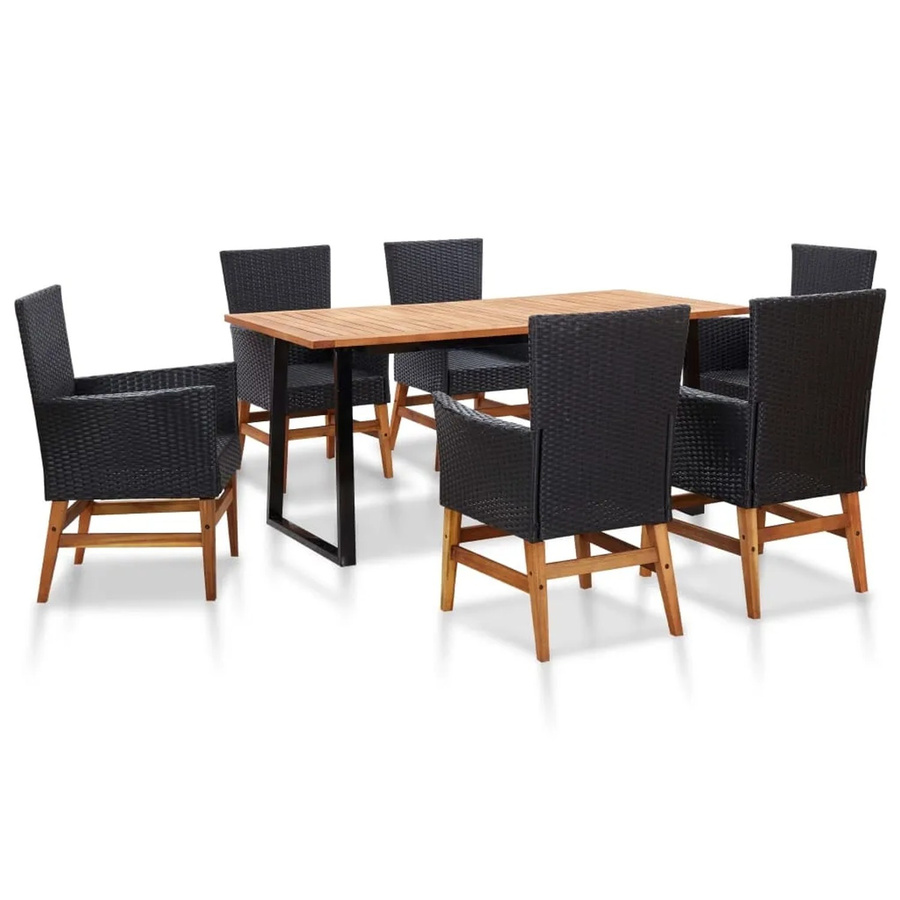 vidaXL 7-teilige Garten-Essgruppe aus Poly Rattan und Akazienholz in Schwarz und Beige - Bild 2
