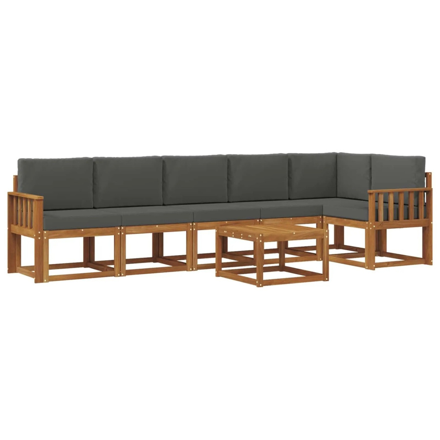 vidaXL Outdoor-Sofagarnitur aus Akazienholz in L-Form mit 7-teiligem Set, Farbe Anthrazit und Natur, inklusive UV-beständiger Kissen - Bild 2