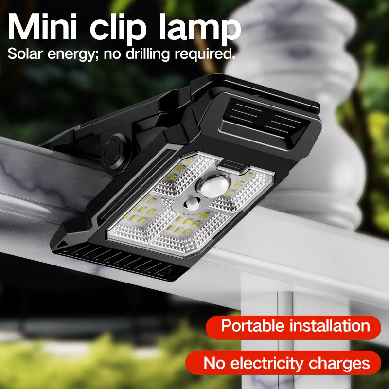 XIWANGFIRE Solar-Bewegungssensor-Leuchte mit Clip in Schwarz, wasserdichte Outdoor-Arbeitsleuchte für Garten und Camping mit 3 Modi - Bild 2