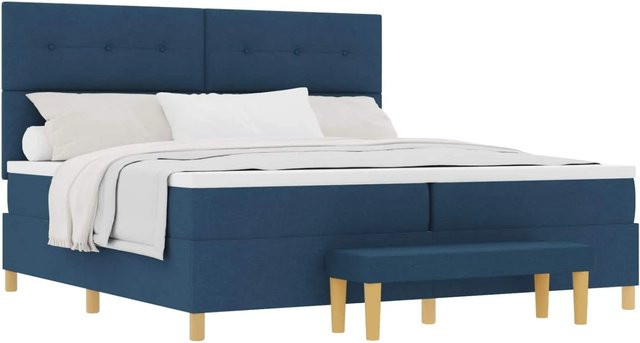 vidaXL Boxspringbett mit Matratze und Kopfteil in Blau, B/T/H: 200 x 200 x 128 cm - Bild 1