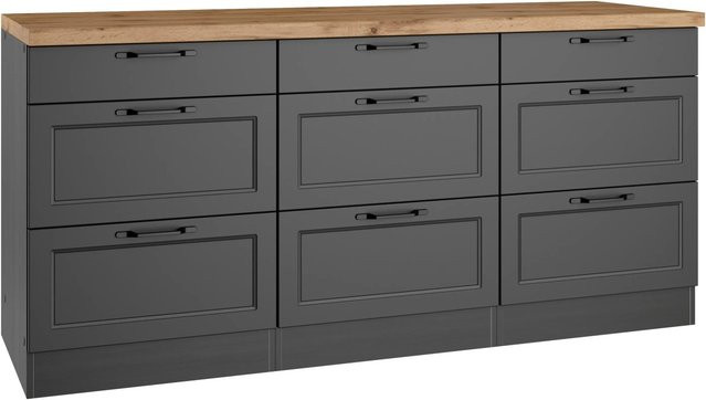Held Küchen Unterschrank Kempten in Landhaus Optik, Grau/Graphit, Breite: 180 cm - Bild 1