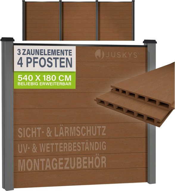 JUSKYS WPC Sichtschutzzaun 3er Set in Anthrazit/Grau mit WPC- und Stahlkonstruktion - Bild 1