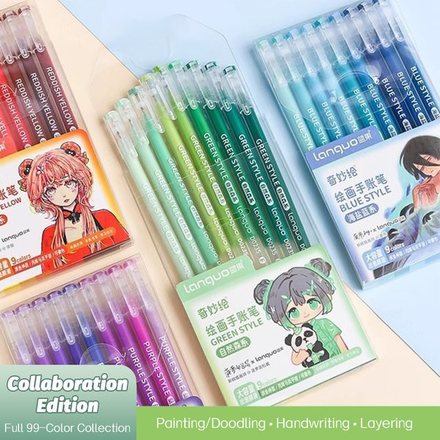Languo Morandi Gelschreiber Set in Pastellfarben, 6/9-teiliges Kawaii Set mit 0,5 mm Spitze für Scrapbook und Schule, Mehrfarbig - Bild 1