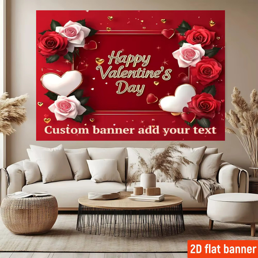 VIKAMA Valentinstag Wandteppich mit Rosen- und Herz-Print in Rot, rechteckiger Textil-Wandbehang für dein Zuhause - Bild 2