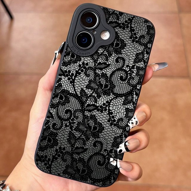Handyhülle mit Spitzen-Blumenmuster für Oppo Realme in Schwarz - Bild 1