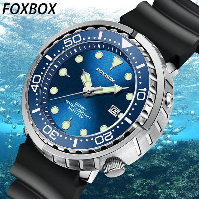 FOXBOX Armbanduhr, Quarz, Edelstahl, Schwarz, Herren, 50ATM, Datum - Bild 1