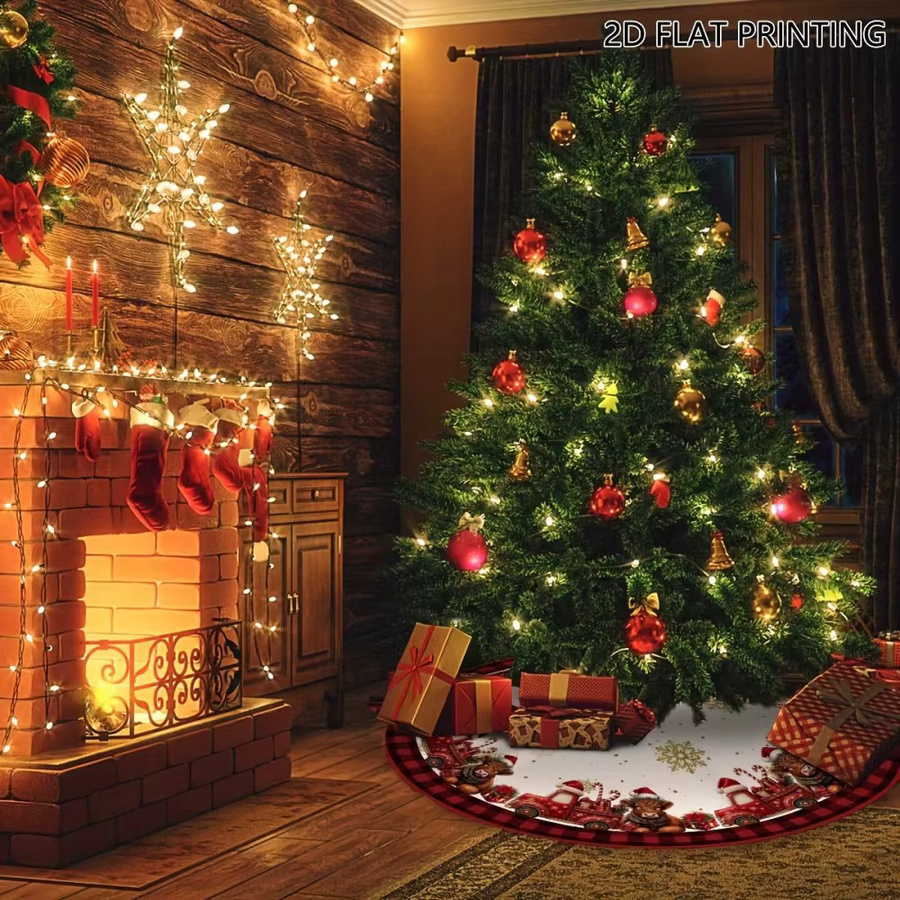 VIKAMA Weihnachtsbaumrock im rustikalen Bauernhausstil mit rot-schwarzem Karomuster und goldenen Tupfen - Bild 2