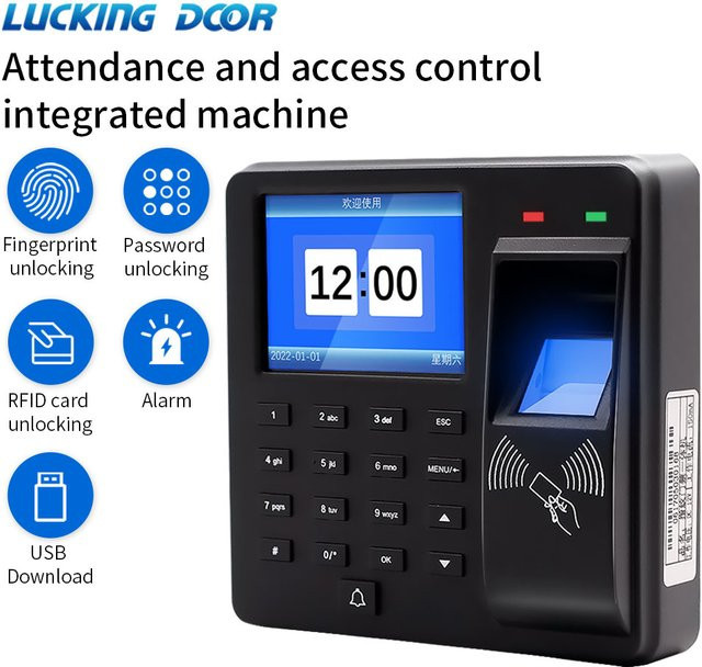 LUCKING DOOR Biometrische Fingerabdruck-Zutrittskontrolle mit Video-Gegensprechanlage und RFID-Codesystem in Schwarz - Bild 1