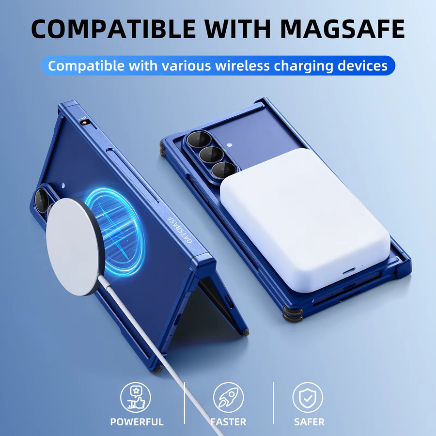 Eary Aluminium-Hülle für Samsung Galaxy Z Fold 7 mit MagSafe Unterstützung, Stoßfester Rahmenloser Schutz, Blau - Bild 5