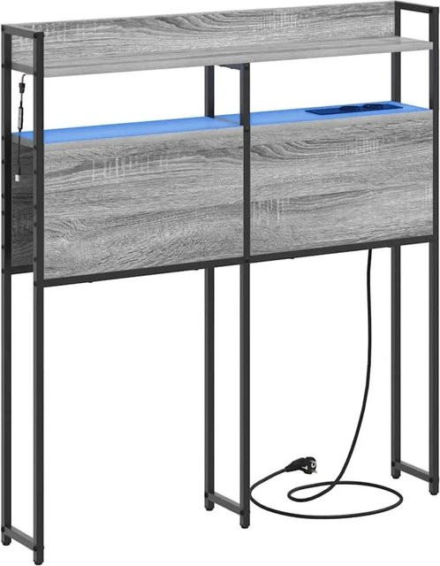 vidaXL Aufbewahrungskopfteil mit integriertem Regal und Beleuchtung in Grau Sonoma, Breite: 90 cm - Bild 1