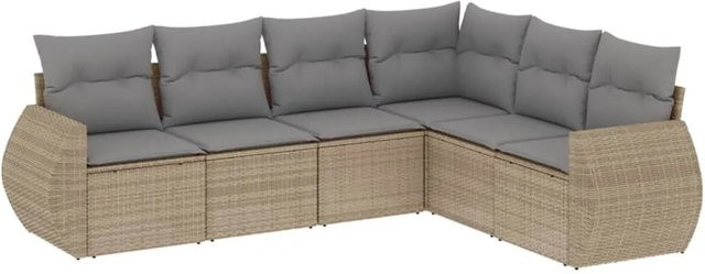vidaXL 6-tlg Garten-Sofagarnitur in L-Form aus beigem Poly-Rattan mit Sitzkissen und Rückenkissen - Bild 1