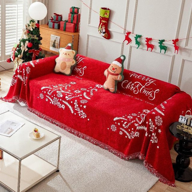 Rote Weihnachtsdecke Yiran Furniture als universeller Sofabezug aus Fleece, Breite: 180 cm, Tiefe: 90 cm - Bild 1