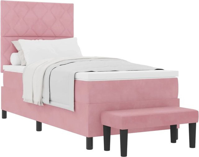 vidaXL Boxspringbett mit Matratze und Kopfteil aus Samt in Rosa, B/T/H: 90 x 200 x 128 cm - Bild 1