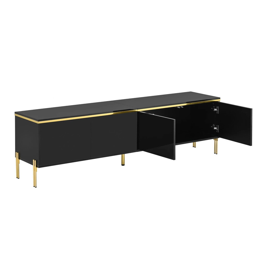 okwish TV Schrank in Schwarz mit Goldkante und 4 Türen, modern und glänzend, B/T/H: 170 x 38 x 50 cm - Bild 2