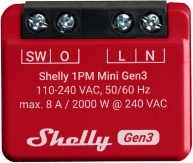 Shelly Plus 1PM Mini Gen. 3 Relaismodul für Unterputz mit Wi-Fi und Bluetooth in Rot - Bild 1