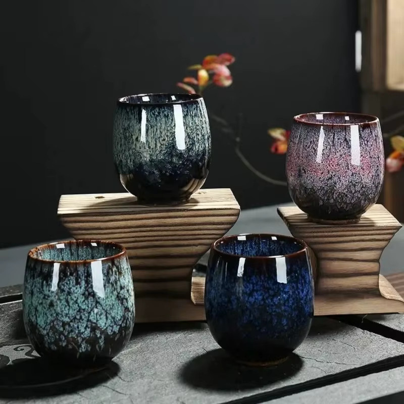 Japanische Raku-Keramik-Teetasse von PDQ in Blau für Teezeremonie und Meditation, Höhe: 6,0 cm, Durchmesser: 6,5 cm - Bild 2