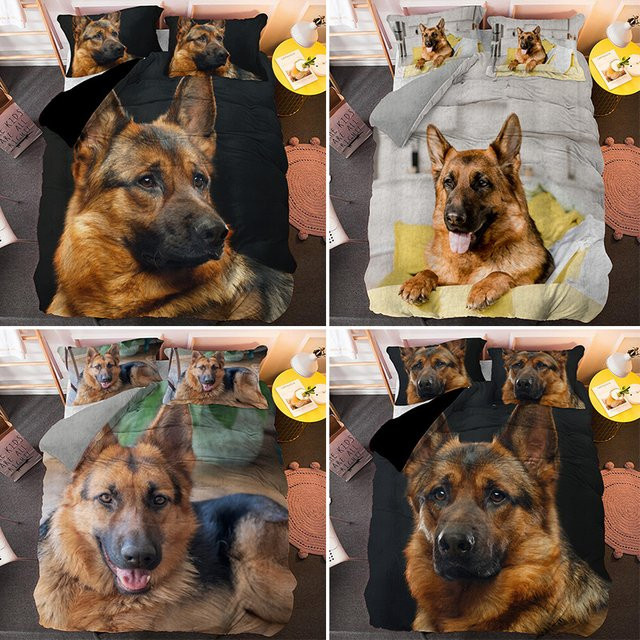 3-teiliges Bettwäsche-Set mit Deutscher Schäferhund Motiv in Schwarz, bestehend aus Bettbezug und Kissenbezügen in Euro-Größe - Bild 1