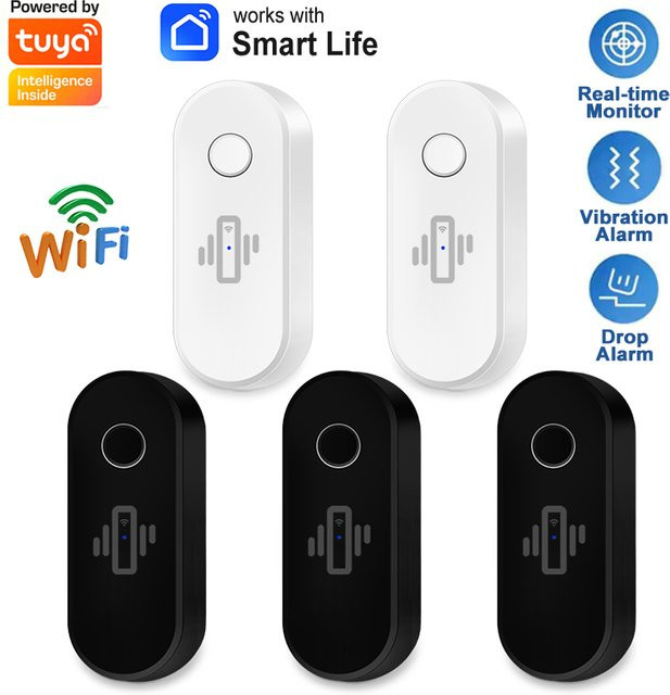 Tuya WiFi Vibrationssensor zur Echtzeit-Erkennung von Erschütterungen und Bewegung mit App-Benachrichtigung in Weiß oder Schwarz - Bild 1